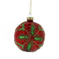 Festive Holly Glass Bauble, Red