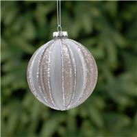 Festive Flocked Segment Glass Bauble, Grey