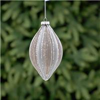 Festive Flocked Segment Glass Olive Bauble, Grey