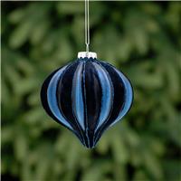 Festive Flocked Segmant Glass Onion Bauble, Navy