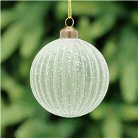 Festive Frosted Segment Glass Bauble, Sage Green