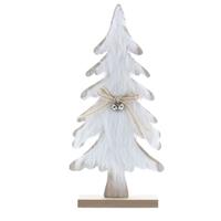 Festive Wooden & Faux Fur Tree Ornament, White