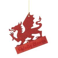 Festive Welsh Dragon Glitter Hanging Tree Decoration