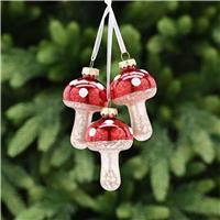 Festive Triple Glass Mushroom Hanging Tree Decoration, Red