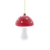 Festive Frosted Mushroom Hanging Tree Decoration, Red