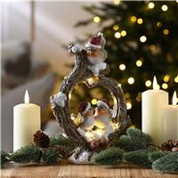Festive Battery Operated Robins Sitting in a Heart Ornament
