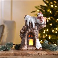 Festive Battery Operated Ceramic Snowy Tree House Ornament
