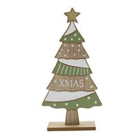 Festive Wooden Pattern Tree Ornament, Green & White