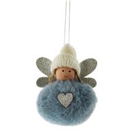 Festive Glitter Fairy Hanging Tree Decoration, Blue & White