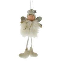 Festive Dangly Legs Fairy Hanging Tree Decoration, White & Grey