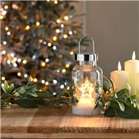 Festive Berry & Star Glass Jar Light, Cream