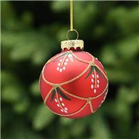 Festive Flower Dot Pattern Glass Bauble, Red