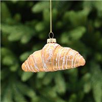 Festive Glass Croissant Hanging Tree Decoration, Beige