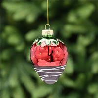 Festive Chocolate Dipped Strawberry Glass Hanging Tree Decoration, Red