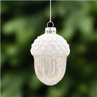 Festive Encrusted Acorn Hanging Tree Decoration, White