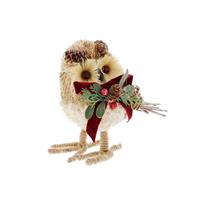 Festive Standing Bristle Owl Ornament, Brown