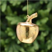 Festive Apple Glass Hanging Tree Decoration, Gold