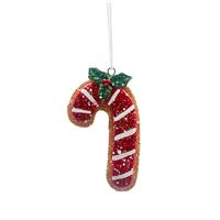 Festive Gingerbread Candy Cane Hanging Tree Decoration, Red