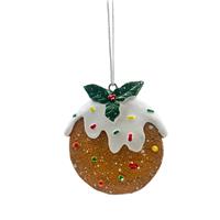 Festive Gingerbread Pudding Hanging Tree Decoration, Brown