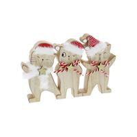 Festive Wooden Trio of Cats Ornament, Brown