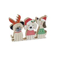 Festive Wooden Trio of Dogs Ornament, Brown