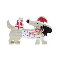 Festive Wooden Dachshund Ornament, Brown