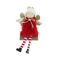 Festive Dangly Leg Angel Ornament, Red