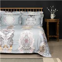 Timorous Beasties Totem Damask Duvet Set, King, Blue Mist