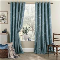 Laura Ashley Pussy Willow Eyelet Curtains, 162 x 182cm, Dark Seaspray