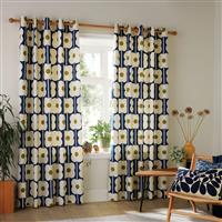 Orla Kiely Abacus Flower Eyelet Curtains, 168 X 137cm, Navy