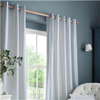 Laura Ashley Cornish Chenille Stripe Eyelet Curtains, 223 X 182cm, Slate Blue