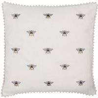 Malini Embroidered Bees & Pom Pom Cushion, Natural