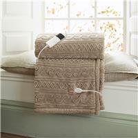 Deyongs Cable Sherpa Heated Throw, Taupe