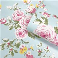 Catherine Lansfield Canterbury Floral Wallpaper, Duck Egg & Pink