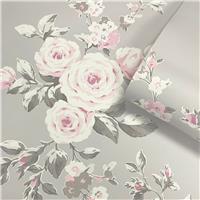 Catherine Lansfield Canterbury Floral Wallpaper, Grey & Pink