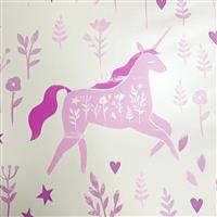 Catherine Lansfield Folk Unicorn Wallpaper, Pink & White