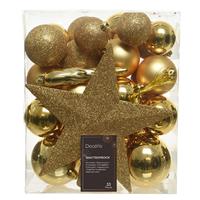 Kaemingk Shatterproof Bauble & Star Tree Topper Set, Light Gold
