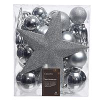 Kaemingk Shatterproof Bauble & Star Tree Topper Set, Silver