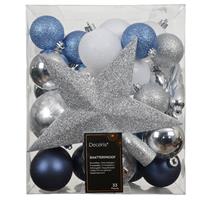 Kaemingk Shatterproof Bauble & Star Tree Topper Set, Blue & Silver