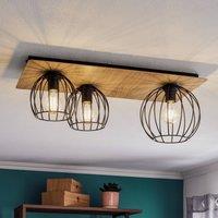 SIGMA Malin ceiling light, angular wooden shade, 3-bulb