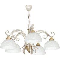 Luminex Flora chandelier, five glass shades, white/brass