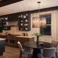 Quintiesse Linara hanging light, black/ brass, six-bulb