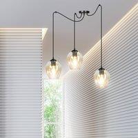 EMIBIG LIGHTING Starla hanging light, amber glass, 3-bulb, off-centre