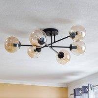 EMIBIG LIGHTING Glassy ceiling light, black, amber, glass, 6-bulb, E14
