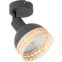 Lindby Lonnaris spot with rattan, black, 1-bulb.