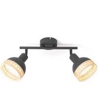 Lindby Lonnaris spotlight, rattan, black, 2-bulb.
