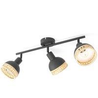 Lindby Lonnaris spotlight, rattan, 3-bulb, elongated