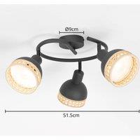 Lindby Lonnaris ceiling light, rattan round 3-bulb