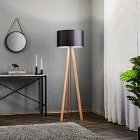 Quitani Arim floor lamp, beech, black chintz, tripod