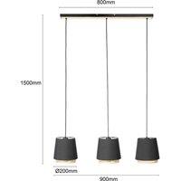 Lindby Ananya pendant light made of iron and wood, 3-bulb